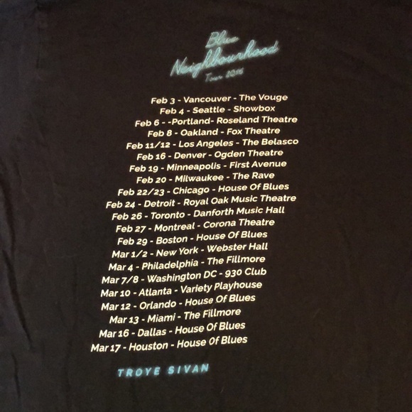 Troye Sivan 2016 Blue Neighborhood Concert Tour Tee Shirt - Picture 10 of 12